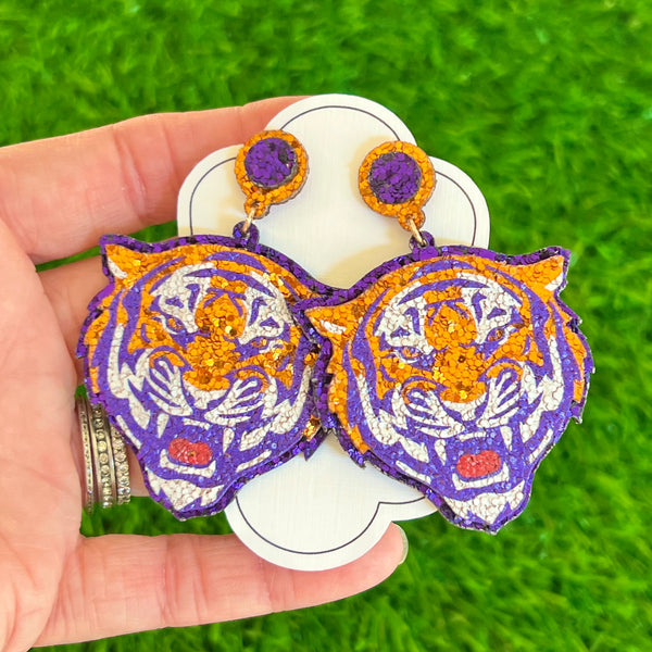 Game Day Tiger Earrings! Purple/Orange