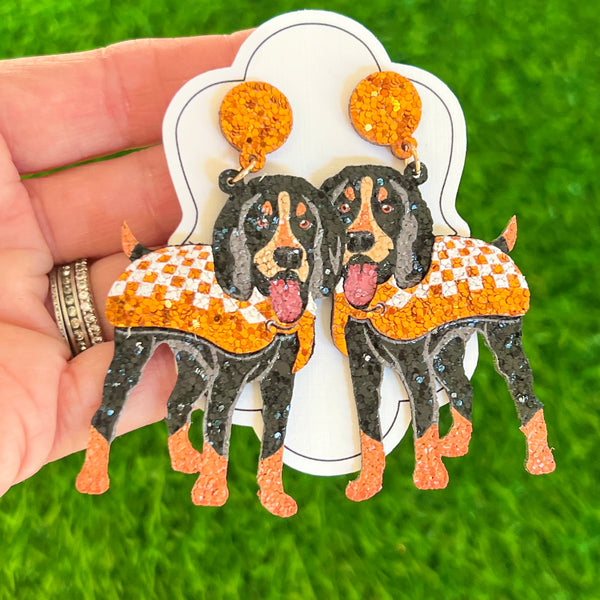 Game Day Hound Earrings! Orange & White!