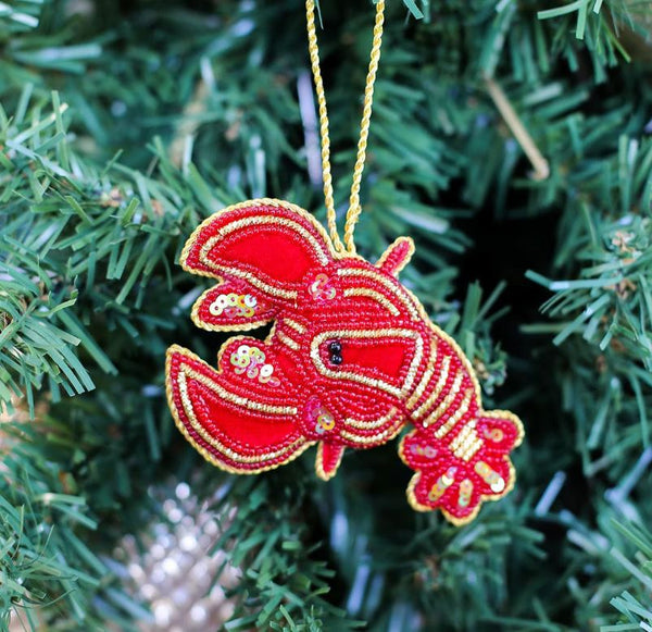 Crawfish Beaded Ornament