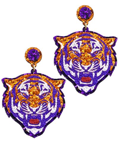 Game Day Tiger Earrings! Purple/Orange