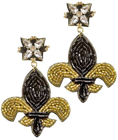 Fleur de Lis Earrings - Black & Gold - Game Day