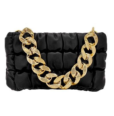 Black Quilted Bag w/ Gold Link Chain
