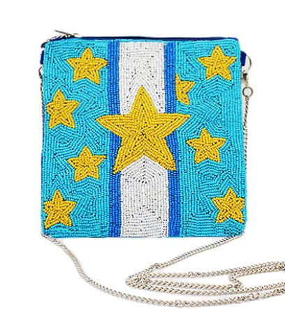 Beaded Star Square Bag - Blues/Multi