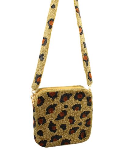 Cheetah or Leopard Beaded Purse with removable beaded strap