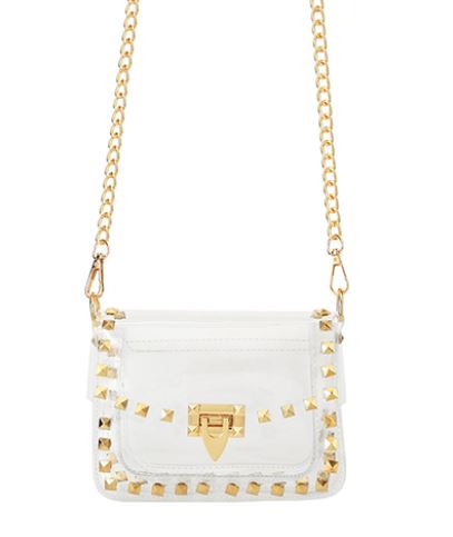 Clear Purse w/ Gold Studs & Gold Crossbody Chain