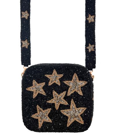 Black & Gold Beaded Square Star Bag