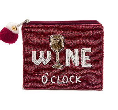 Wine O'clock Beaded Coin Pouch