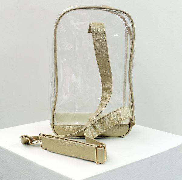 Clear Sling Backpack Purse in Gold