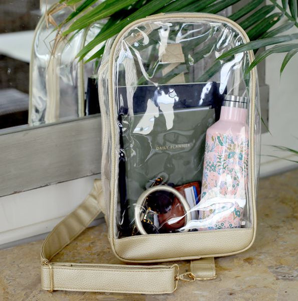 Clear Sling Backpack Purse in Gold