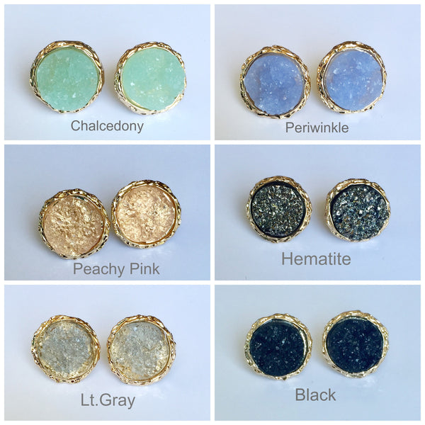 Round Druzy Post Earrings - 6 colors