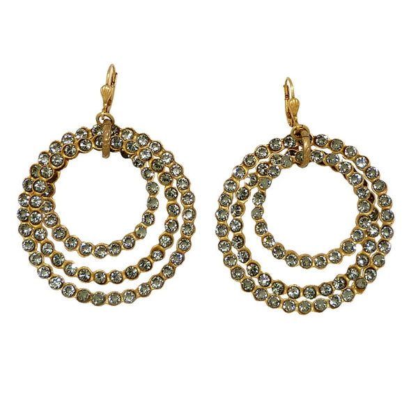 Catherine Popesco Swarovski Crystal Triple Hoop Gold Earrings