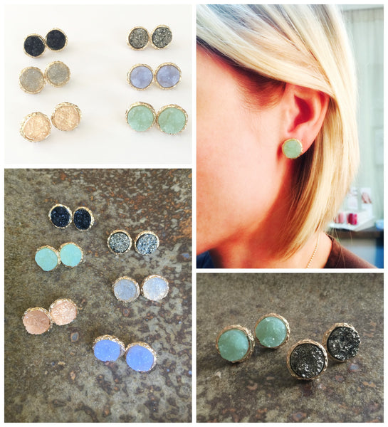 Round Druzy Post Earrings - 6 colors