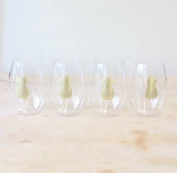 Set of 4 Plastic Stemless wine glasses - Several Styles!