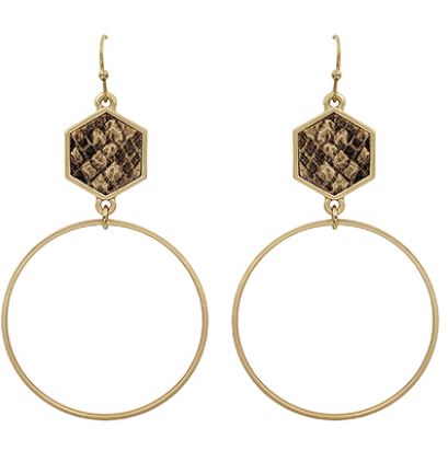 Snakeskin Hexagon & Circle Earrings