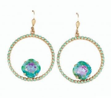 Catherine Popesco Ocean Green Swarvoski Crystal Circle Earrings