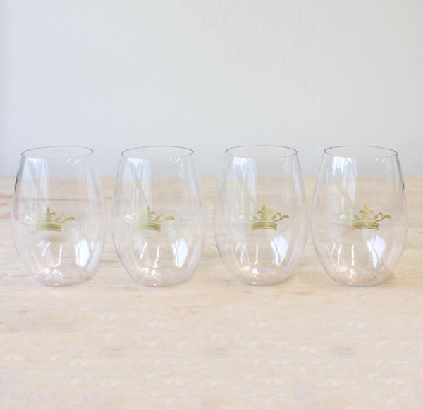 Set of 4 Plastic Stemless wine glasses - Several Styles!