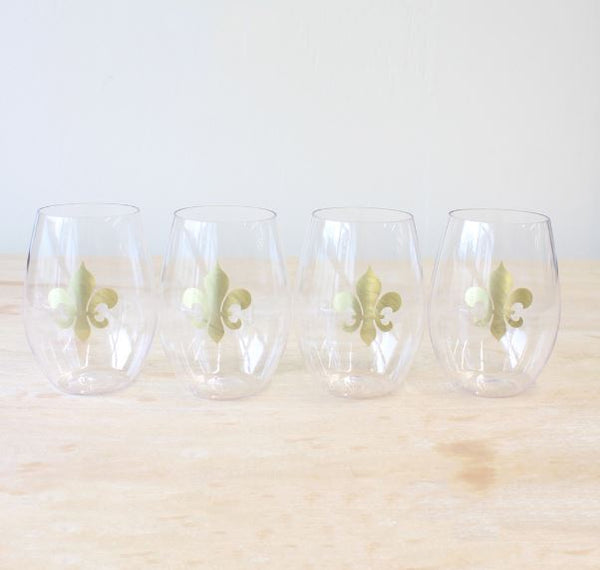 Set of 4 Plastic Stemless wine glasses - Several Styles!