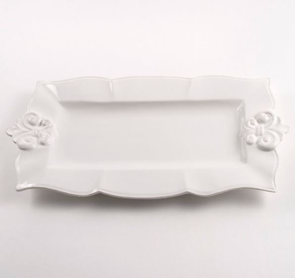 Fleur de lis Rectangle Platter - Antique White