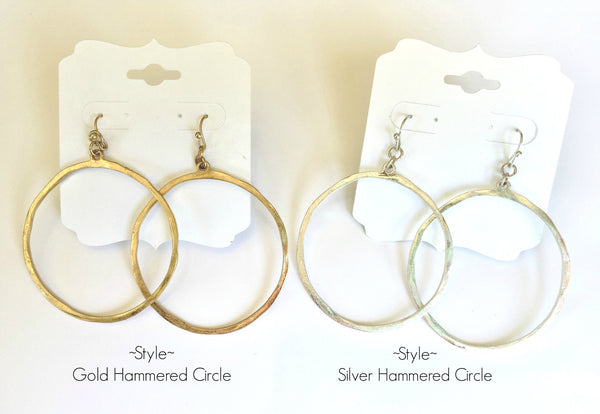 Gold & Silver Hammered Circle Earrings