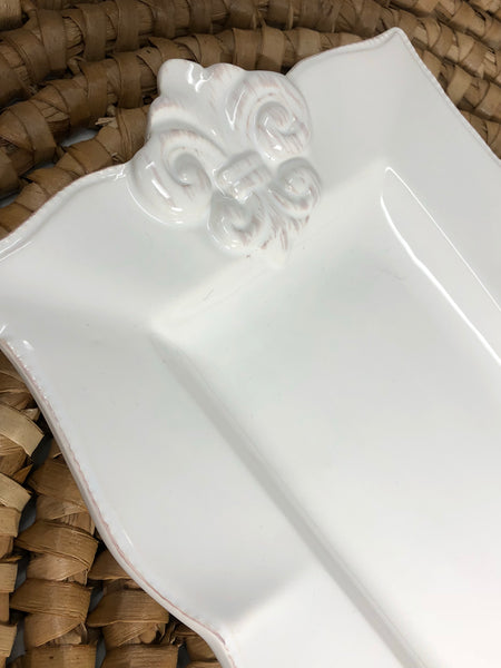 Fleur de lis Rectangle Platter - Antique White