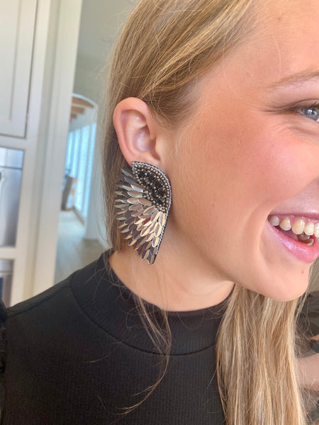 Embellished Wing Post Earrings - 3 Colors!
