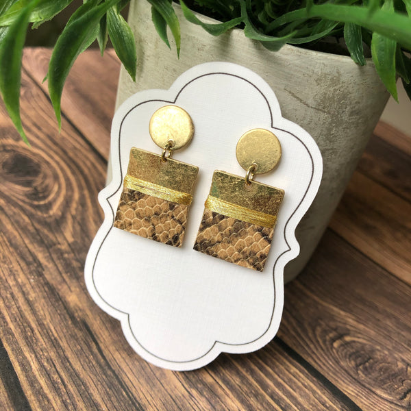 Snakeskin & Gold Rectangle Earrings