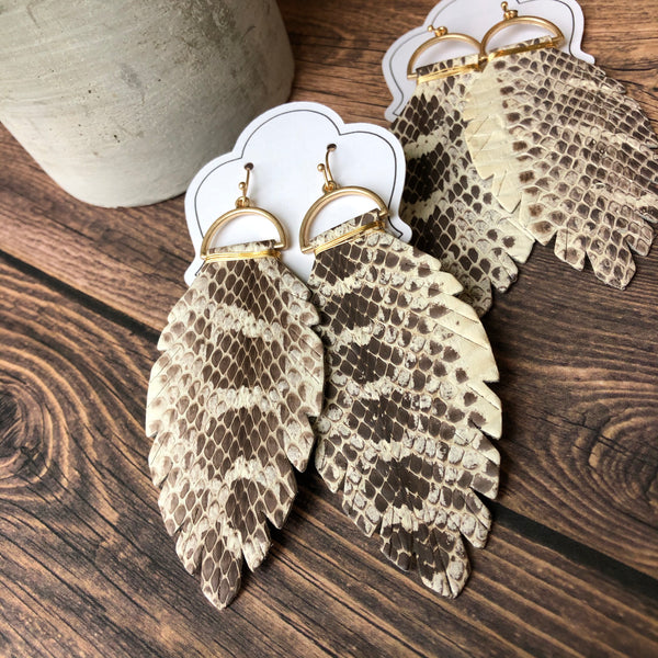 Snakeskin Leather Leaf Earrings