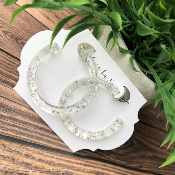 Gold or Silver Flake Clear Hoops