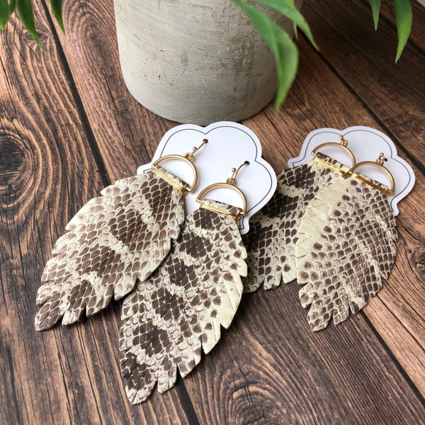 Snakeskin Leather Leaf Earrings