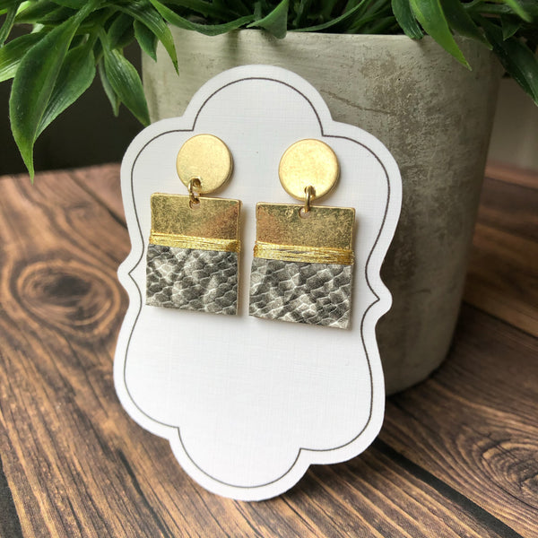 Snakeskin & Gold Rectangle Earrings