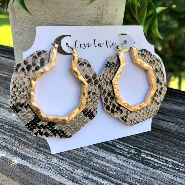 Snakeskin Earrings - Animal Print - Hoop Style