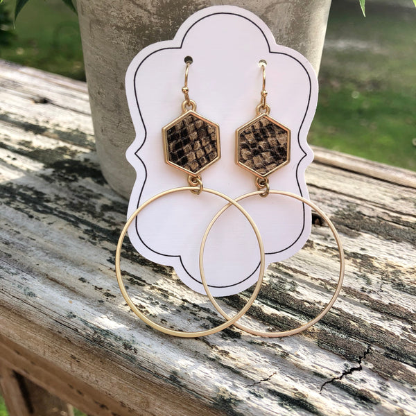 Snakeskin Hexagon & Circle Earrings