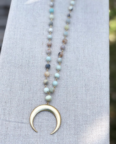 Beaded Double Horn Crescent Necklace