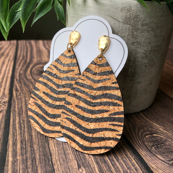 Tiger Stripe Cork Teardrop Earrings