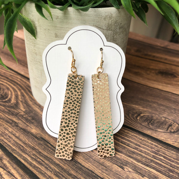 Gold Stingray Leather Bar Earrings