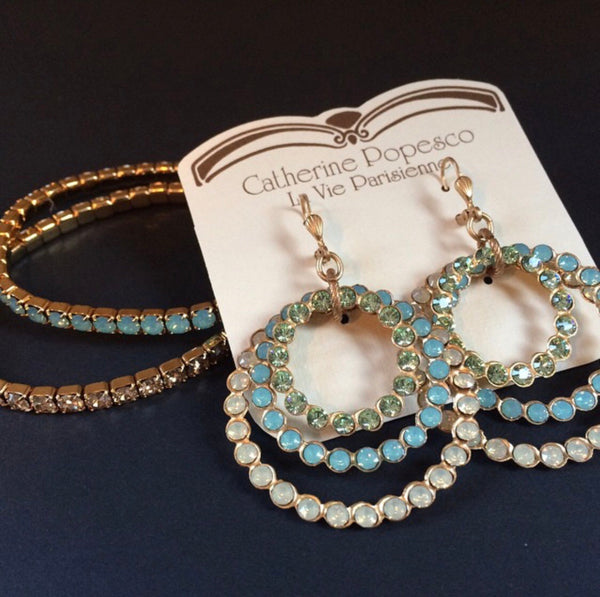 Catherine Popesco Swarovski Crystal Triple Hoop Gold Earrings