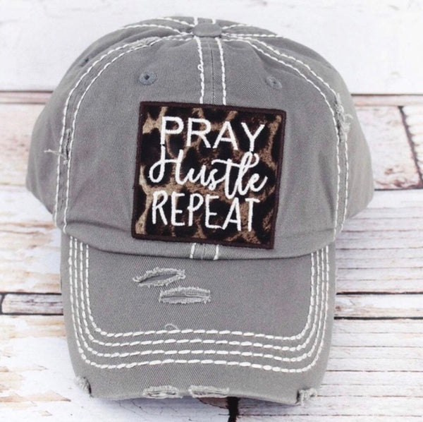 Pray Hustle Repeat Leopard Baseball Cap - 3 Colors
