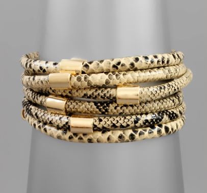 6 Row Snake & Gold Bangle Bracelet Set