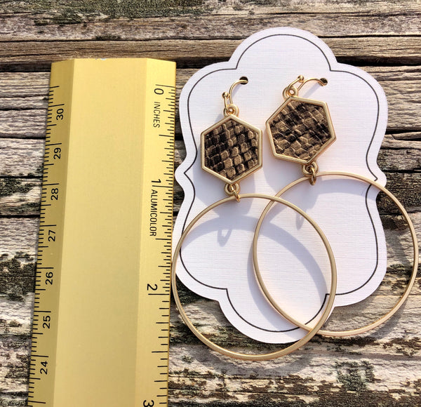 Snakeskin Hexagon & Circle Earrings
