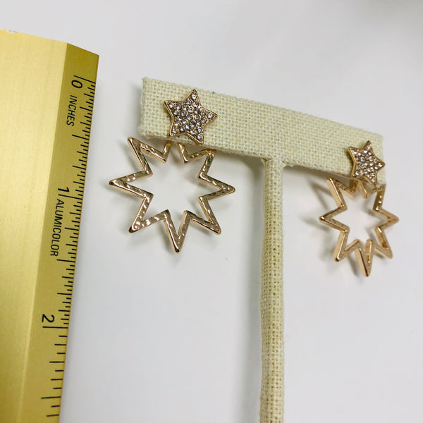 Gold Starburst Pave Earrings - Ear Jacket Style