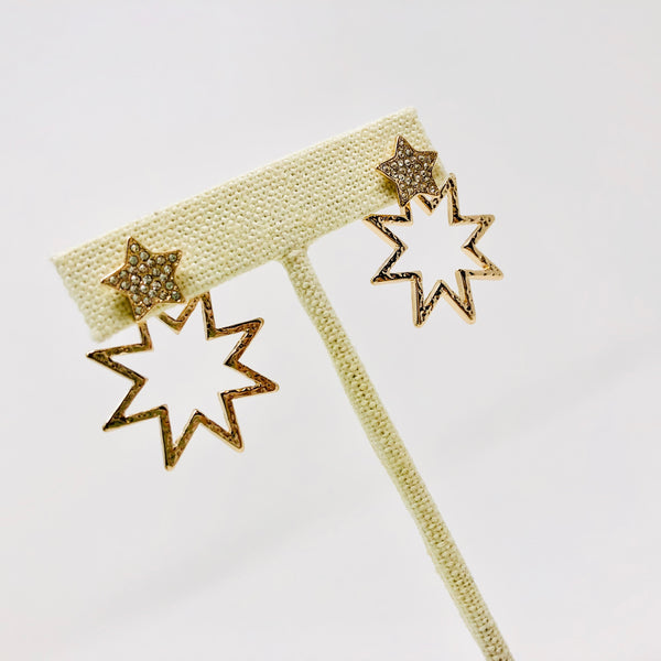 Gold Starburst Pave Earrings - Ear Jacket Style