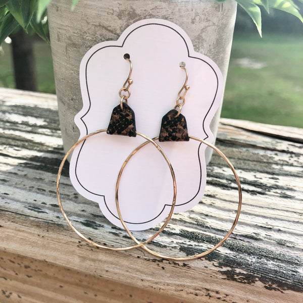 Leather Snakeskin & Gold Circle Dangle Earrings - 2 Colors