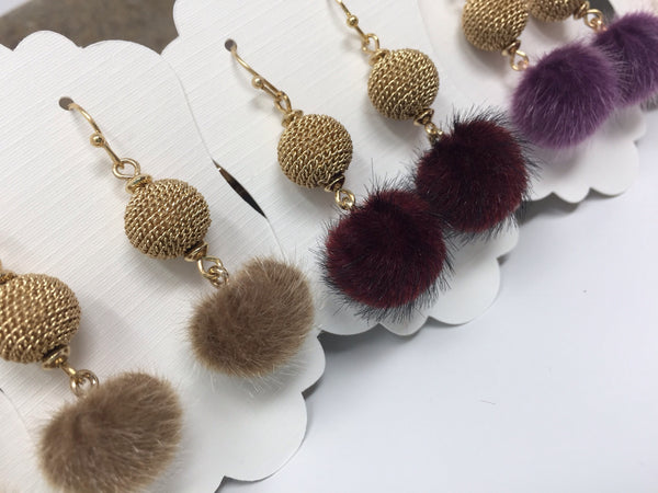 Fur pom sales pom earrings