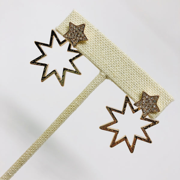 Gold Starburst Pave Earrings - Ear Jacket Style