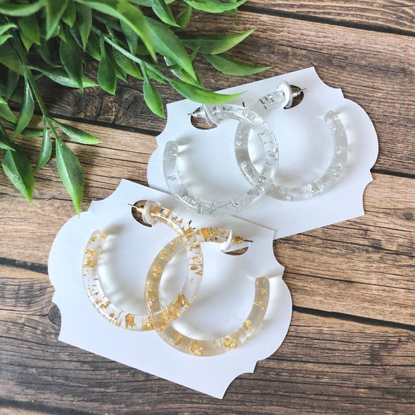 Gold or Silver Flake Clear Hoops