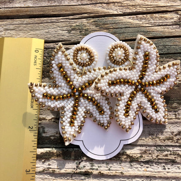 Coral Beaded Starfish Earrings