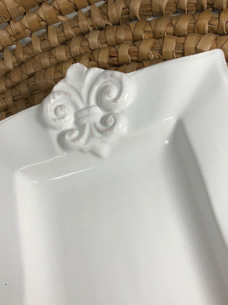 Fleur de lis Rectangle Platter - Antique White