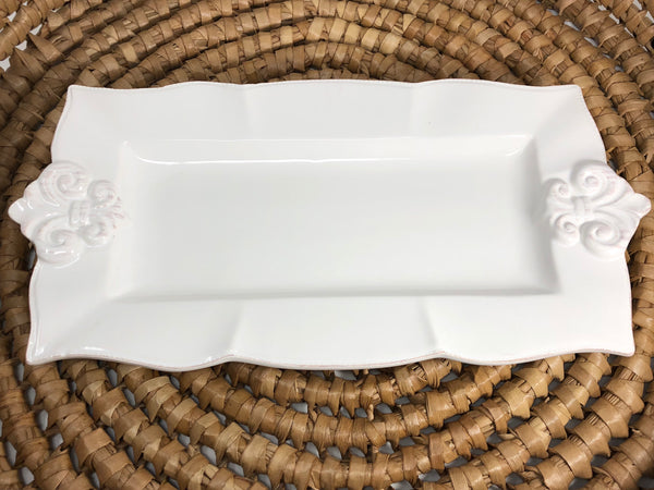 Fleur de lis Rectangle Platter - Antique White