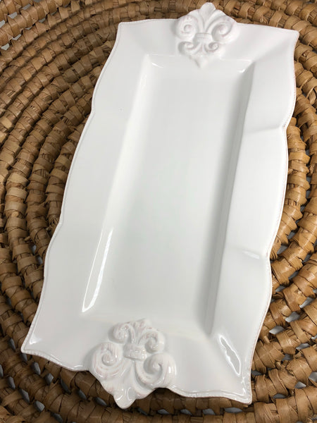 Fleur de lis Rectangle Platter - Antique White