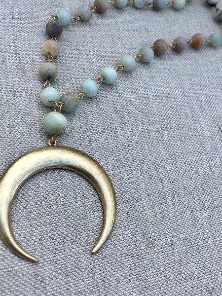 Beaded Double Horn Crescent Necklace